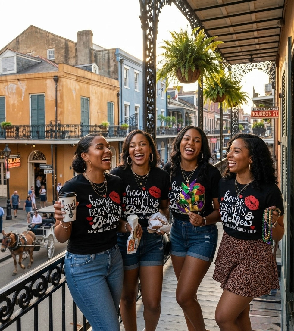 Booze, Beignets & Besties Girls Trip T-Shirt - Uneek Boutique by Dee