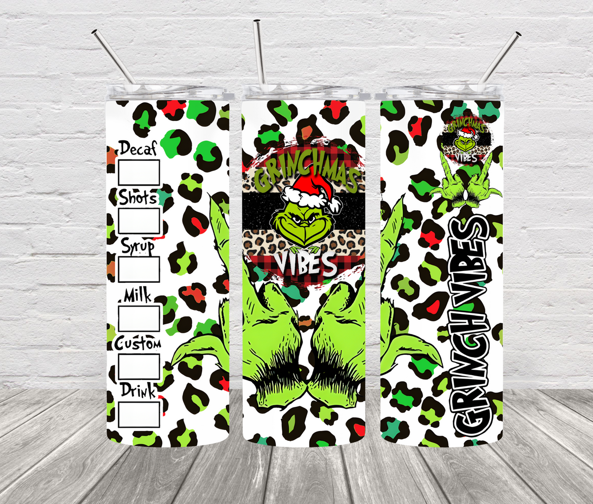 Grinch Vibes 20 oz Skinny Stainless Steel Tumbler - Uneek Boutique by Dee