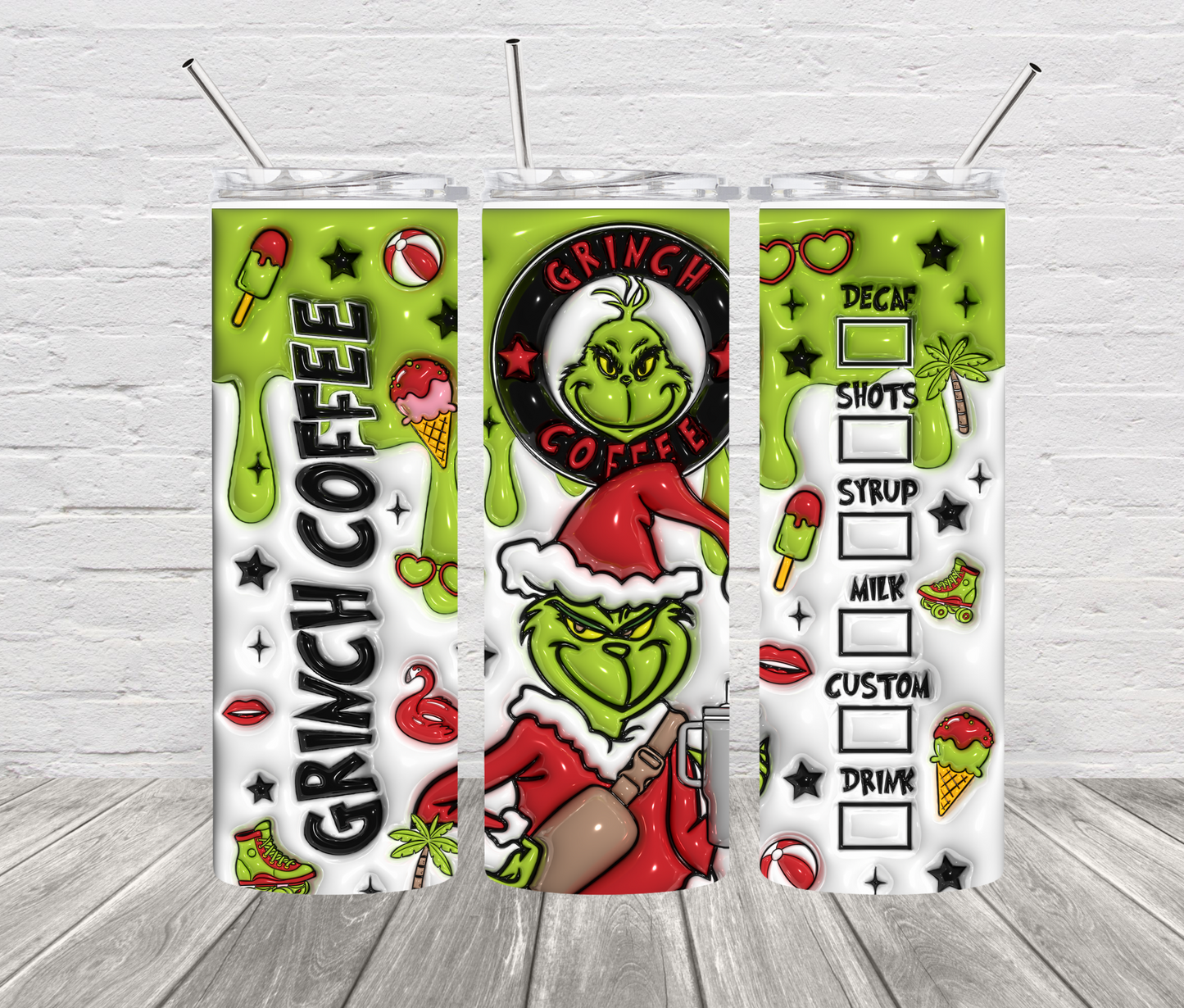 Grinch Coffee 20 oz Skinny Stainless Steel Tumbler - Uneek Boutique by Dee