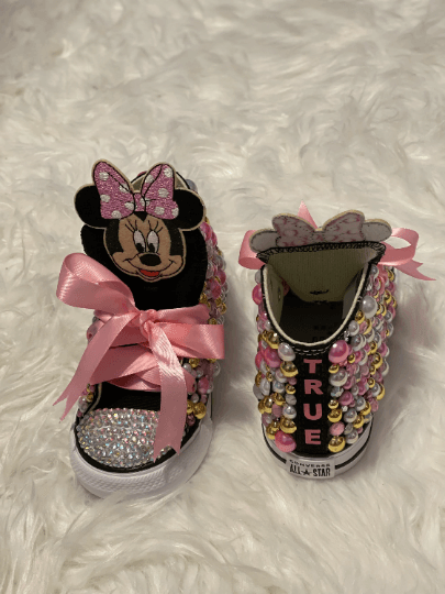Minnie Mouse Bling Custom Black/Pink Converse Sneakers (Copy) - Uneek Boutique by Dee
