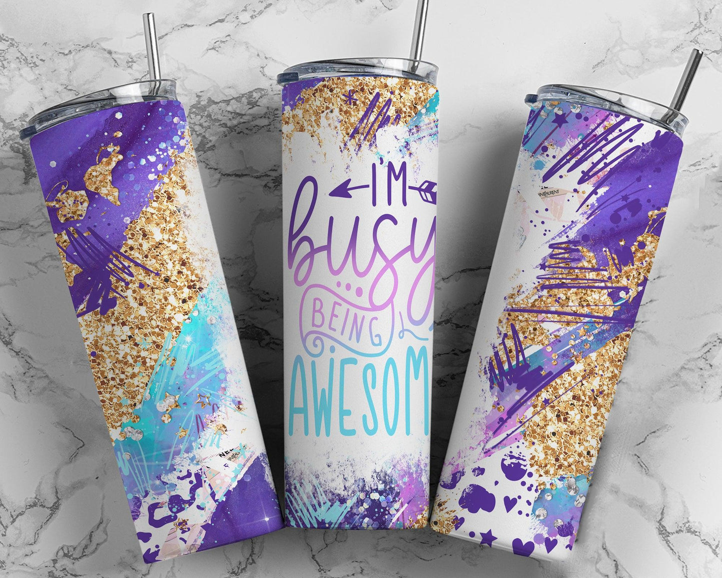 Busy Being Awesome 20 oz Skinny Stainless Steel Tumbler - Uneek Boutique by Dee