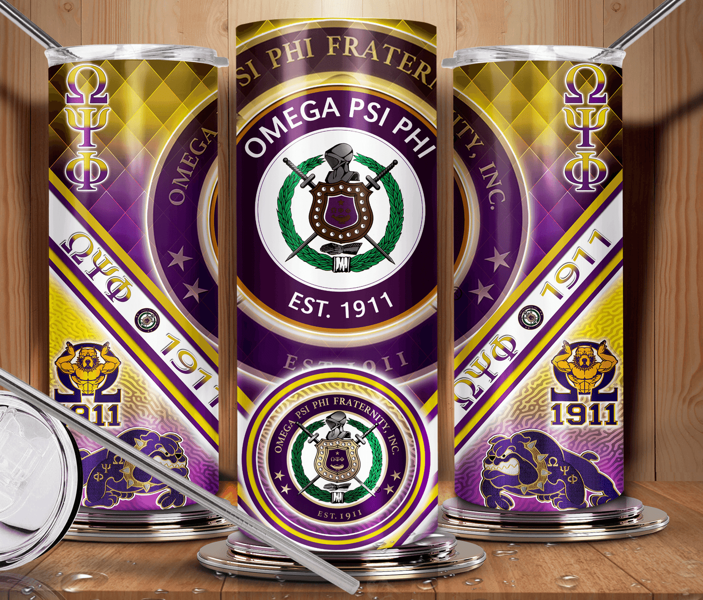Omega Psi Phi Fraternity Purple & Gold 20 oz. Stainless Steel Tumbler - Uneek Boutique by Dee