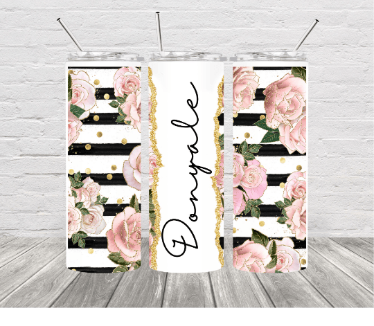 Pink Floral Personalized 20 oz Skinny Stainless Steel Tumbler - Uneek Boutique by Dee