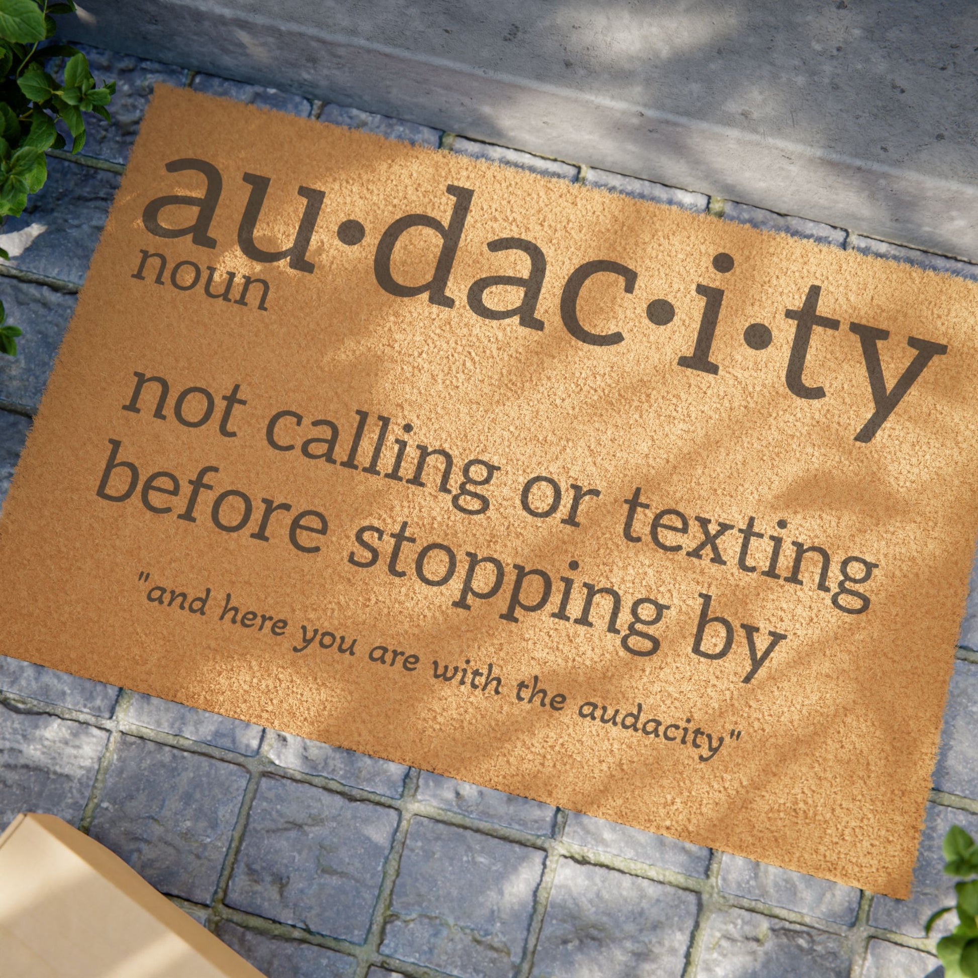 'Audacity' Funny Definition Welcome Mat (Not Calling or Texting Before Stopping By) Doormat - Uneek Boutique by Dee