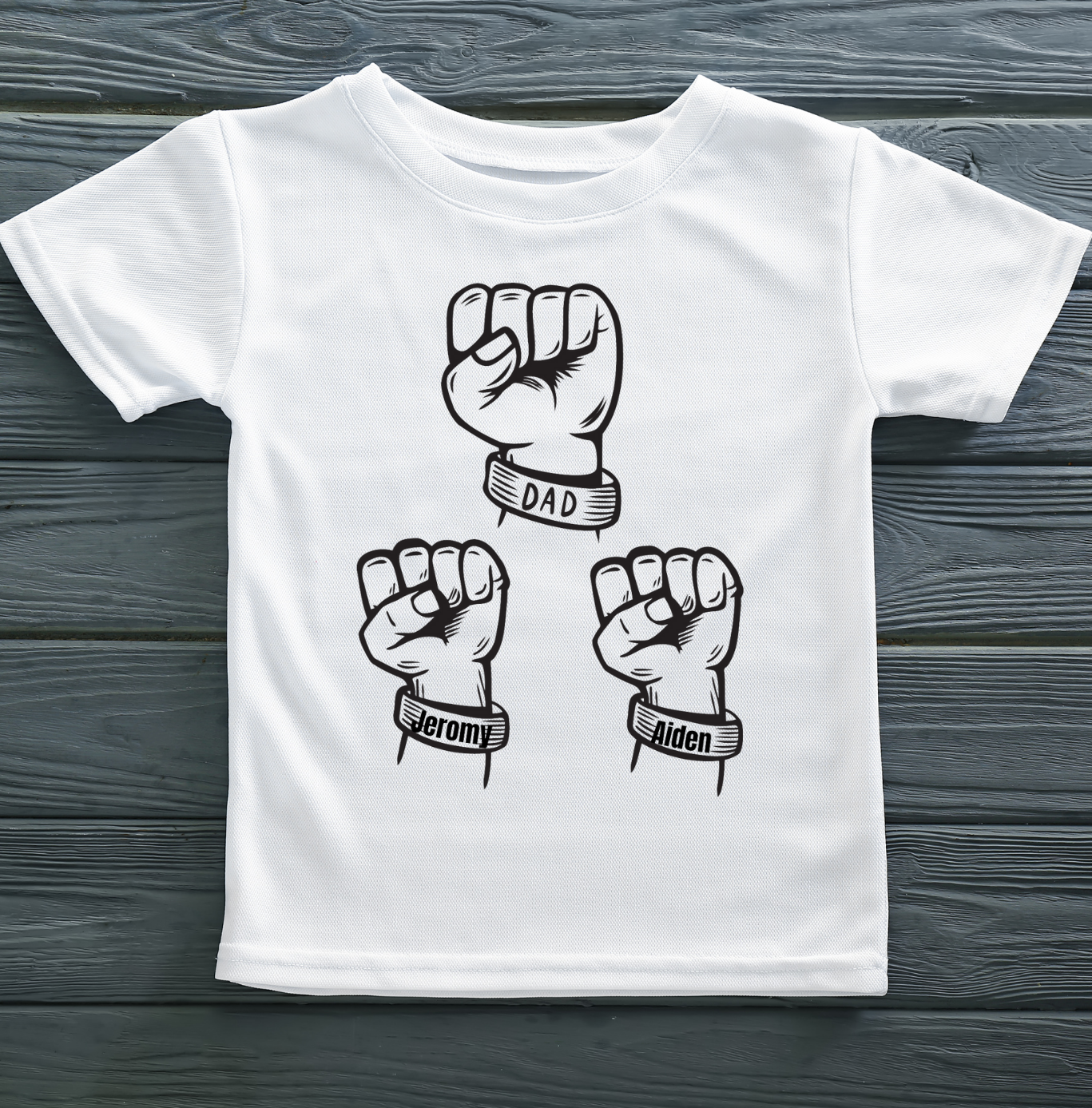 Dad plus Kids Fists Personalized Graphic T-Shirt