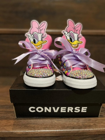 Daisy Duck Bling Custom Pink Converse Sneakers