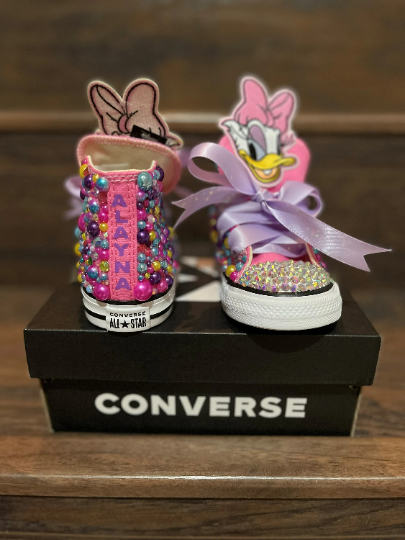 Daisy Duck Bling Custom Pink Converse Sneakers