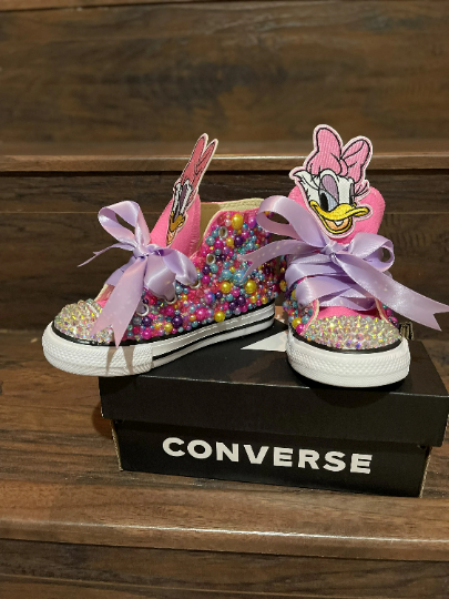 Daisy Duck Bling Custom Pink Converse Sneakers