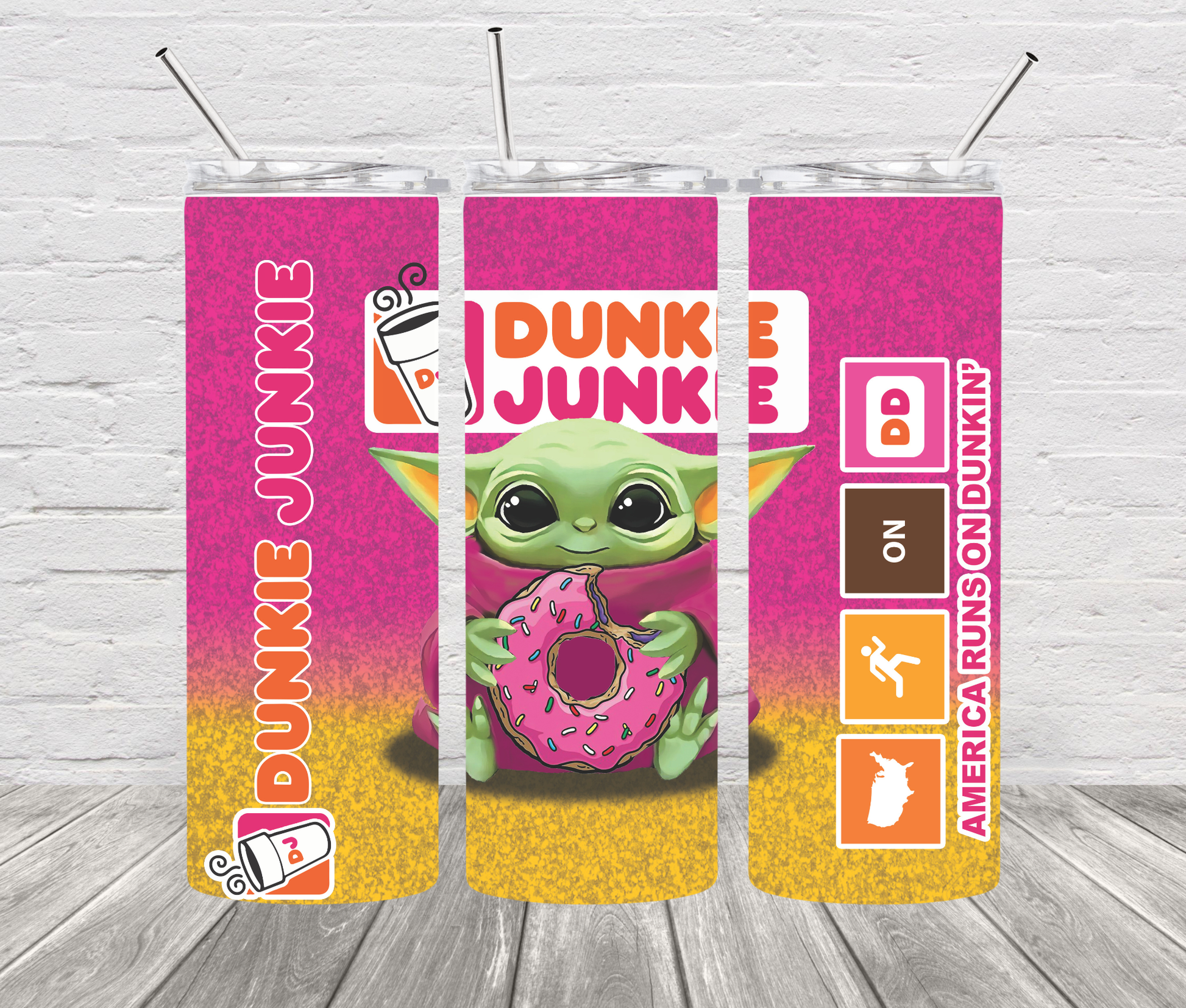 Dunkie Junkie Baby Yoda 20oz Tumbler Dunkin Donuts - Uneek Boutique by Dee