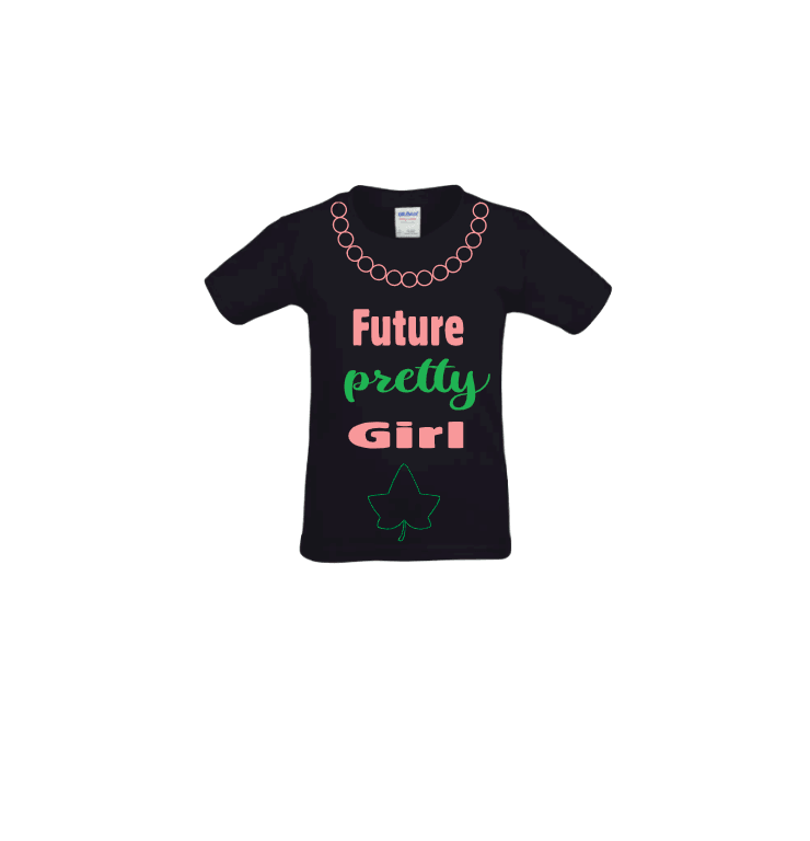 Youth black t-shirt with text 'FUTURE PRETTY GIRL' and a star symbol on the front.