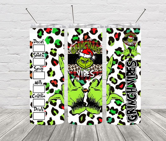 Grinch Vibes 20 oz Skinny Stainless Steel Tumbler - Uneek Boutique by Dee
