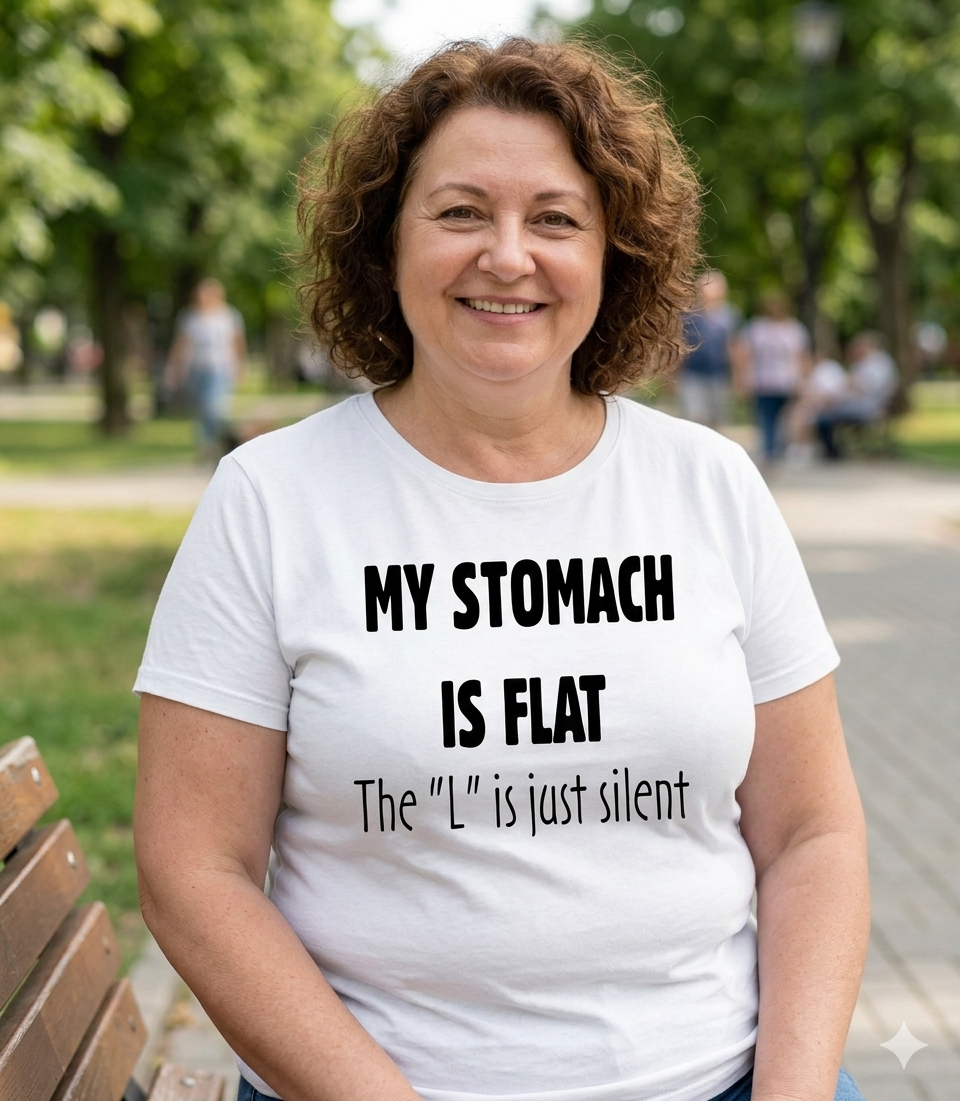 My Stomach is Flat, the L is Just Silent Funny Graphic T-Shirt - Uneek Boutique by Dee