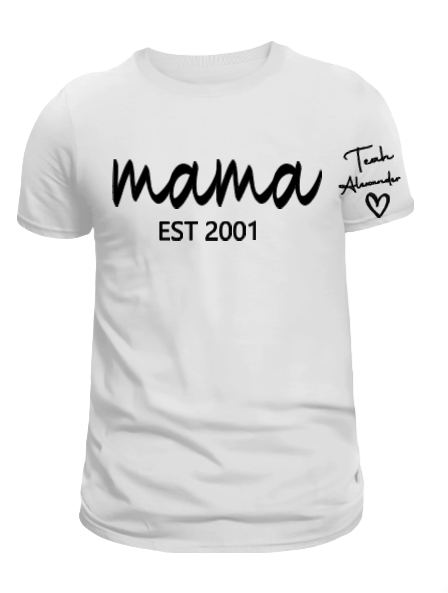Custom Mama with Established Date & Kids Names T-Shirt - Uneek Boutique by Dee