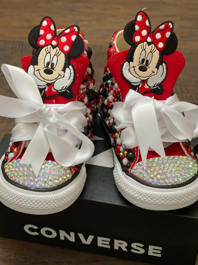 Minnie Mouse Bling Custom Red Converse Sneakers