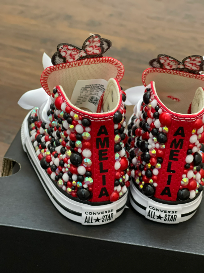 Minnie Mouse Bling Custom Red Converse Sneakers