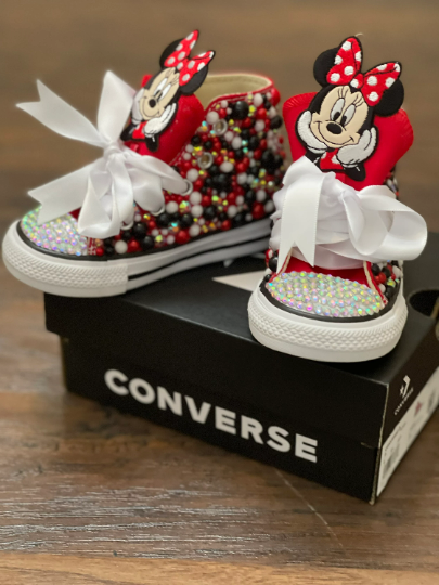 Minnie Mouse Bling Custom Red Converse Sneakers