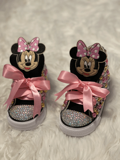 Minnie Mouse Bling Custom Black/Pink Converse Sneakers (Copy) - Uneek Boutique by Dee