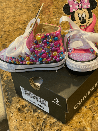 Pink Minnie Mouse Bling Converse on Converse box