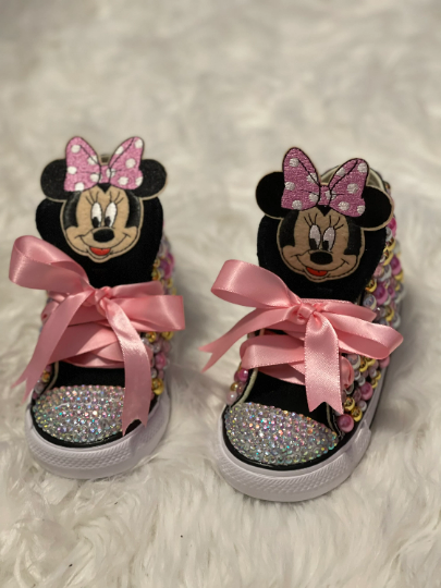 Minnie Mouse Bling Custom Black/Pink Converse Sneakers (Copy)