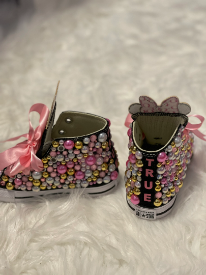 Minnie Mouse Bling Custom Black/Pink Converse Sneakers (Copy)