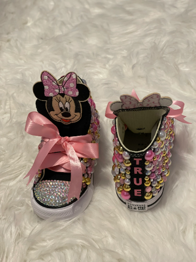 Minnie Mouse Bling Custom Black/Pink Converse Sneakers (Copy)