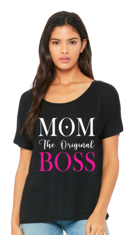 Mom The Original Boss Off the Shoulder Slouch T-Shirt/Sweatshirt - Uneek Boutique by Dee