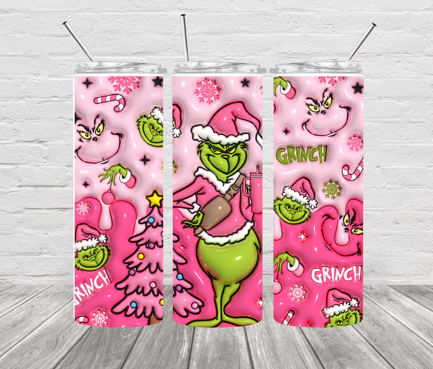 Pink Grinch 20 oz Skinny Stainless Steel Tumbler