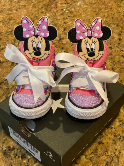 Minnie Mouse Bling Custom Pink Converse Sneakers