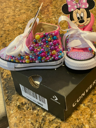 Minnie Mouse Bling Custom Pink Converse Sneakers