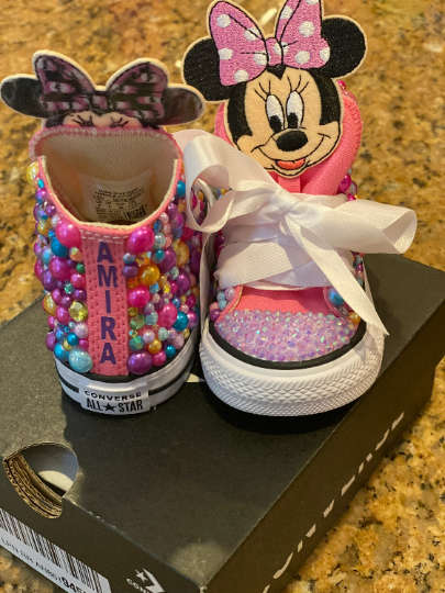 Minnie Mouse Bling Custom Pink Converse Sneakers