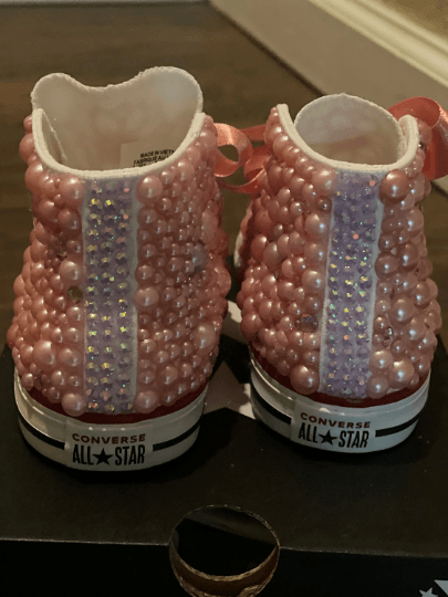 Pink Flower Bling Custom White Converse Sneakers - Uneek Boutique by Dee