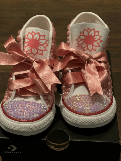 Pink Flower Bling Custom White Converse Sneakers - Uneek Boutique by Dee