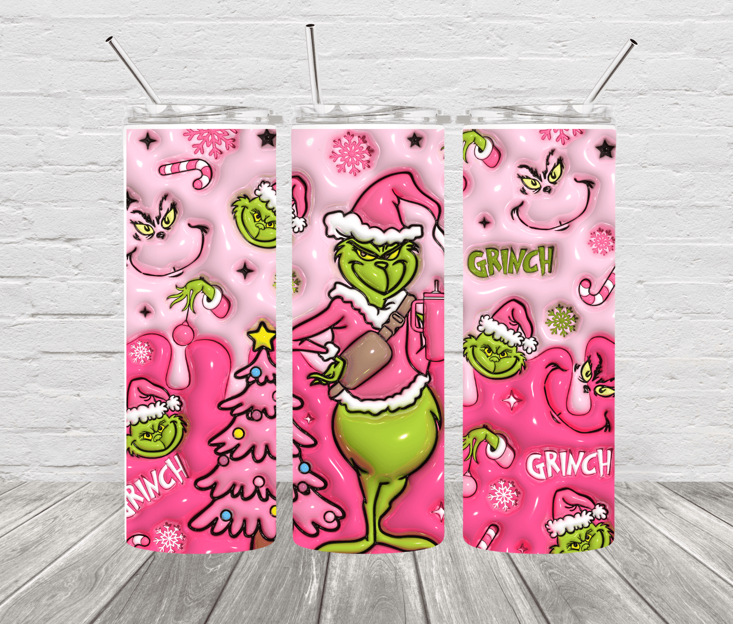 Pink Grinch 20 oz Skinny Stainless Steel Tumbler - Uneek Boutique by Dee