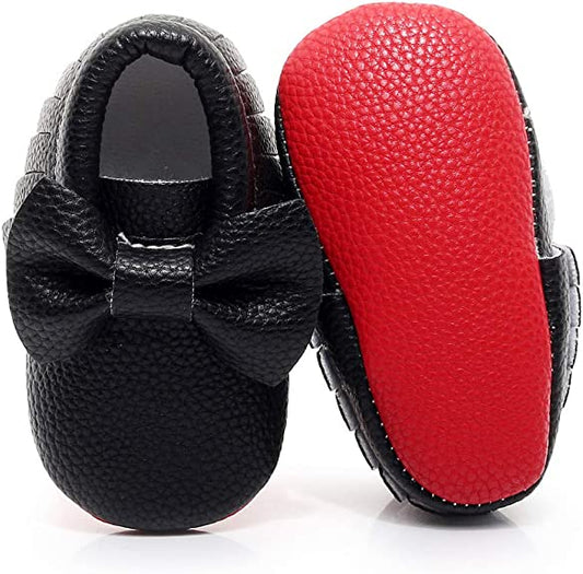 Red Bottom Moccasin Baby Girl Booties/Crib Shoes-Black