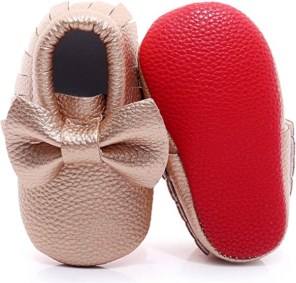 Red Bottom Moccasin Baby Girl Booties/Crib Shoes-Gold