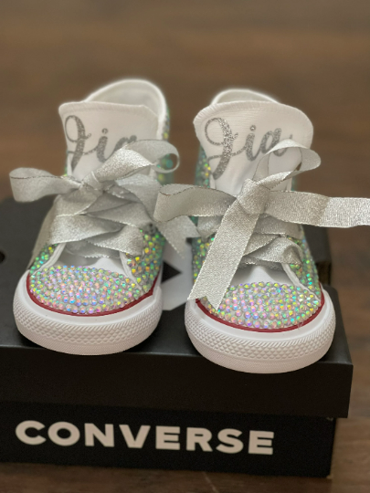 Silver Bling Custom White Converse Sneakers