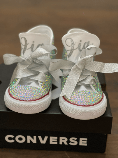 Silver Bling Custom White Converse Sneakers - Uneek Boutique by Dee