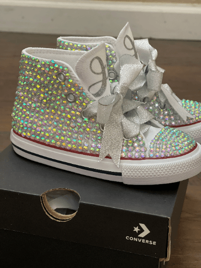 Silver Bling Custom White Converse Sneakers - Uneek Boutique by Dee