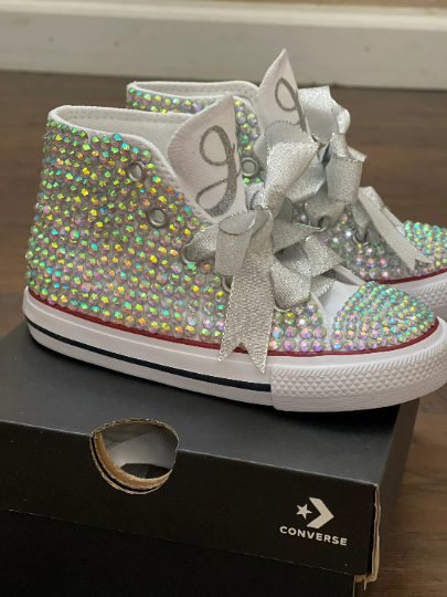 Silver Bling Custom White Converse Sneakers