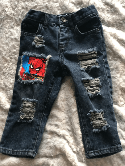 Distressed/Ripped Spiderman Skinny Jeans (Jeans Only) - Uneek Boutique by Dee