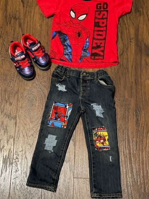 Distressed/Ripped Spiderman Straight Jeans (Jeans Only)