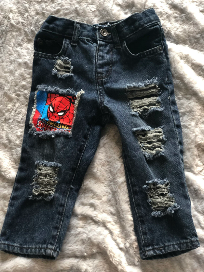 Distressed/Ripped Spiderman Skinny Jeans (Jeans Only)