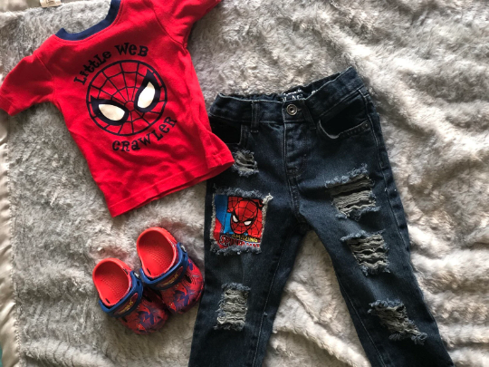 Distressed/Ripped Spiderman Skinny Jeans (Jeans Only)