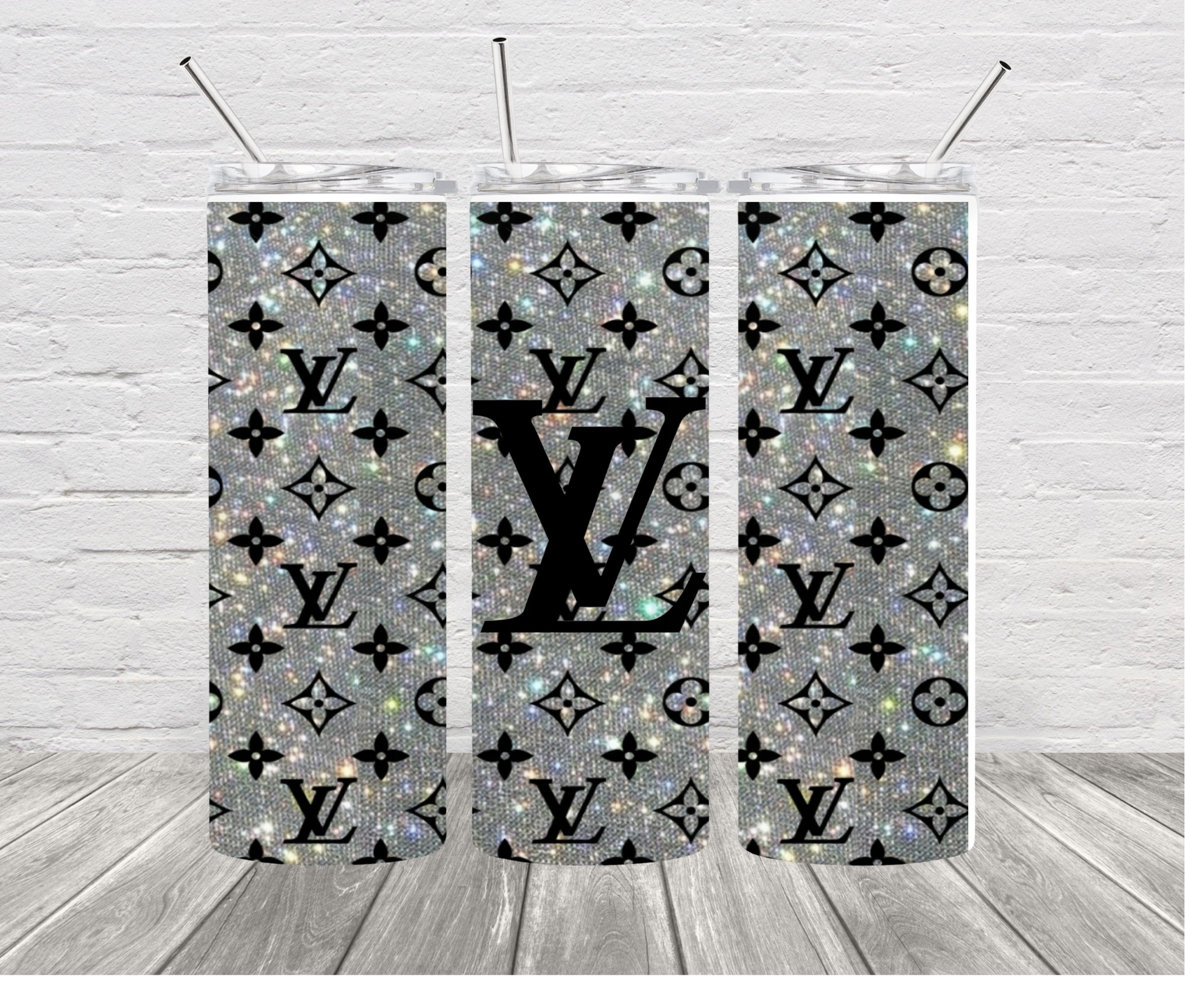 LV Inspired Silver 20 oz Skinny Stainless Steel Tumbler - Uneek Boutique by Dee