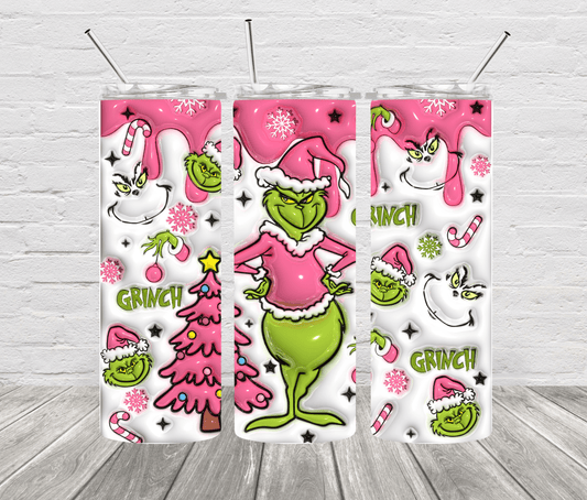 Pink Grinch 20 oz Skinny Stainless Steel Tumbler - Uneek Boutique by Dee
