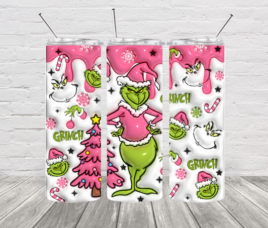 Pink Grinch 20 oz Skinny Stainless Steel Tumbler